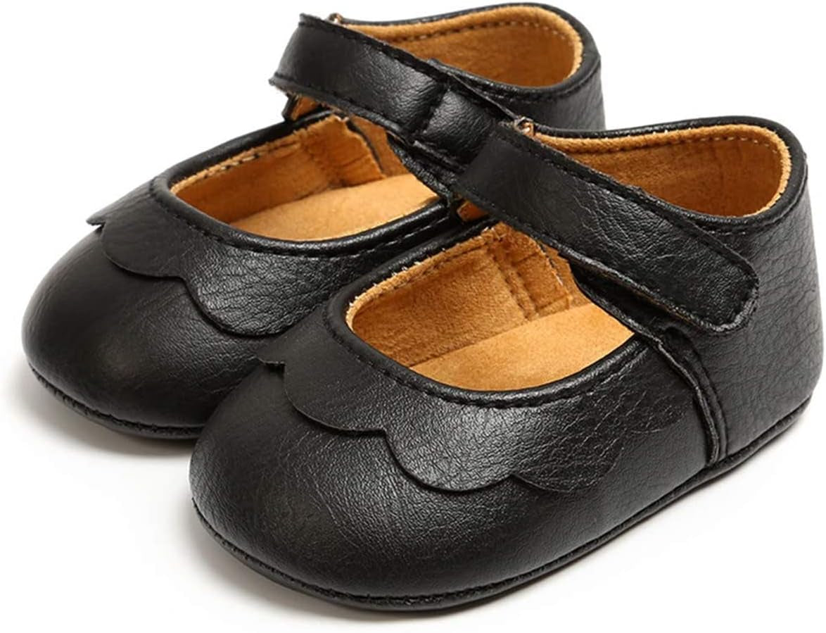 Baby Girls Mary Jane Flats with Bownot Non Slip Soft Sole PU Leather Newborn Infant Toddler First Walker Cirb Dress Shoes