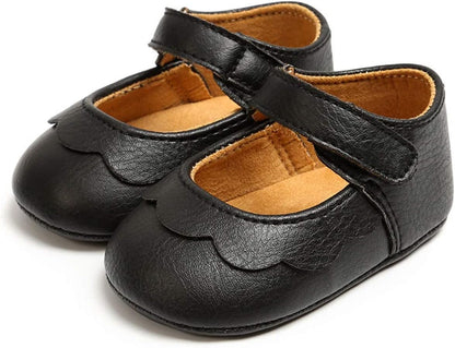 Baby Girls Mary Jane Flats with Bownot Non Slip Soft Sole PU Leather Newborn Infant Toddler First Walker Cirb Dress Shoes