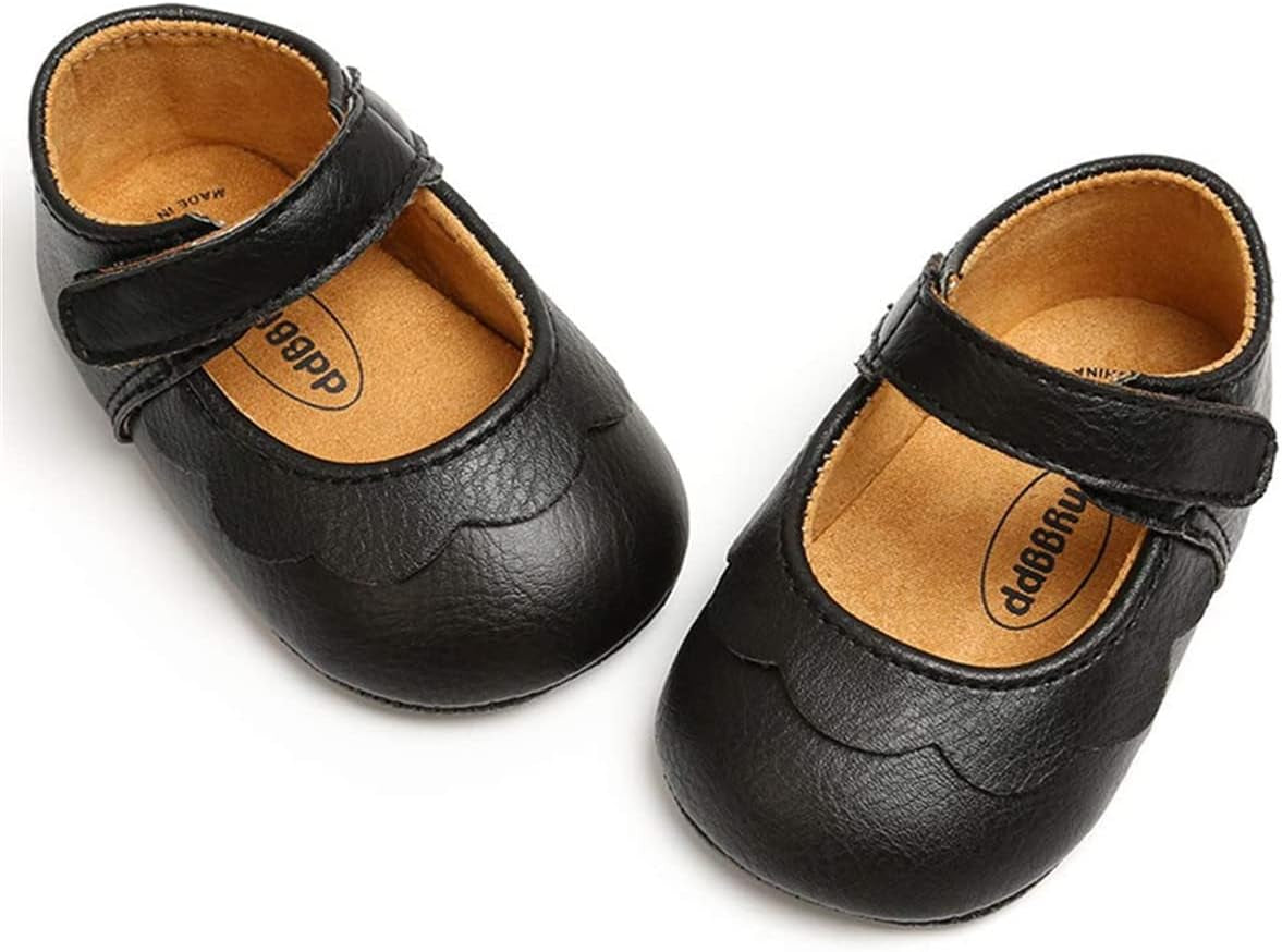 Baby Girls Mary Jane Flats with Bownot Non Slip Soft Sole PU Leather Newborn Infant Toddler First Walker Cirb Dress Shoes