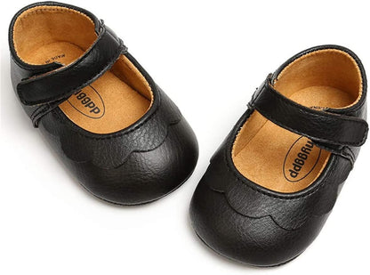 Baby Girls Mary Jane Flats with Bownot Non Slip Soft Sole PU Leather Newborn Infant Toddler First Walker Cirb Dress Shoes