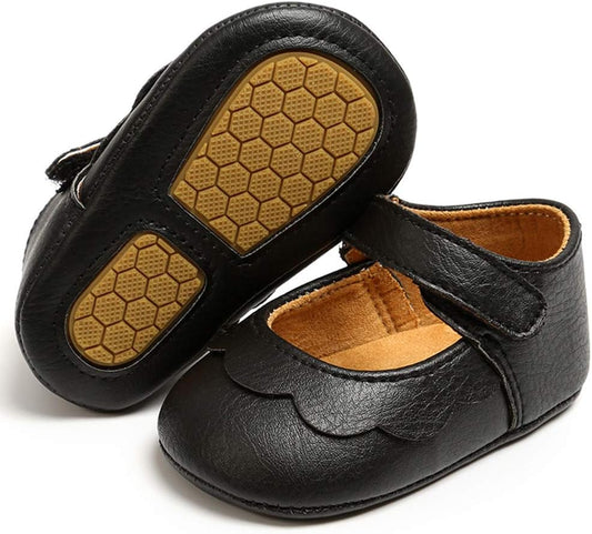 Baby Girls Mary Jane Flats with Bownot Non Slip Soft Sole PU Leather Newborn Infant Toddler First Walker Cirb Dress Shoes