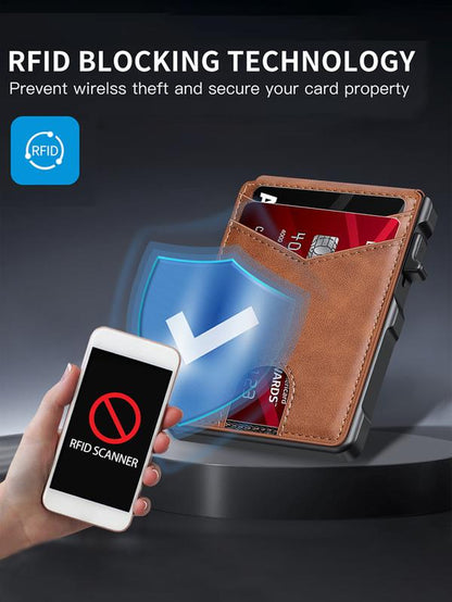 Minimalist Men’S Slim Wallet: 9 - 13 Cards, Money Clip, ID Window. RFID - Blocking, Aluminum Bifold Pop - Up